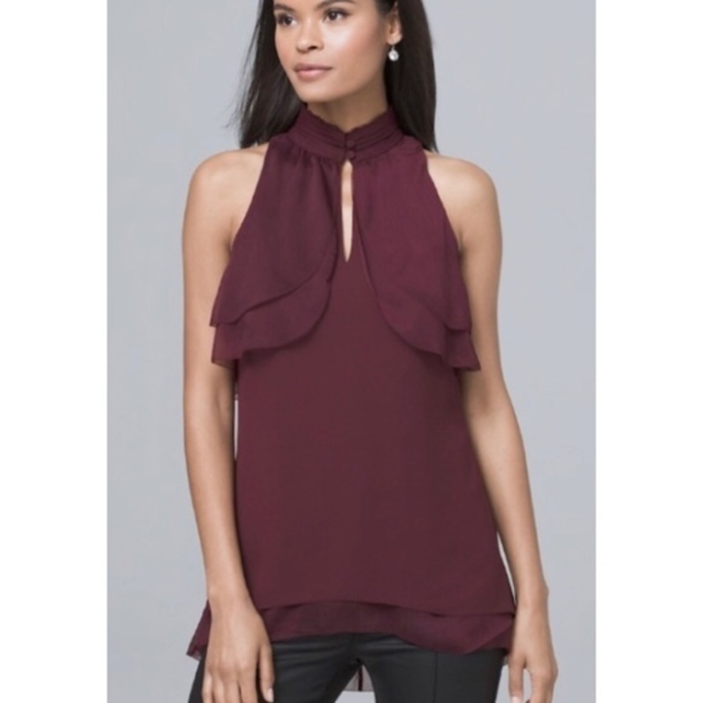 White House Black‎ Market size 2 sleeveless ruffle tunic S128